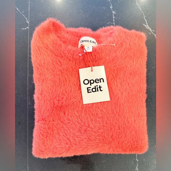 Open Edit Fuzzy Coral Short Sleeve Sweater NEW - Picture 6 of 8